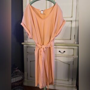 H&M TIE-BELT JERSEY DRESS Peach Tie-Front Dress